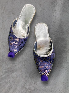Purple Babouche Henna Shoes with PomPoms - EU37 Costume Bachelorette Parties - Picture 1 of 14