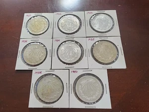 Lot of 8 Mexico Un Peso Silver Coins 1920s-1940s - Picture 1 of 8