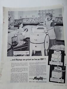 1949 Maytag Winger laveuse maman tablier et petite fille poupée bébé buggy vintage publicité