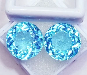 20+ Ct Blue Aquamarine Matched Round Cut Certified Pair Loose Gemstone RA02 - Picture 1 of 11