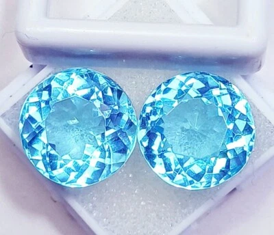 20+ Ct Blue Aquamarine Matched Round Cut Certified Pair Loose Gemstone RA02 - Image 1 of 4