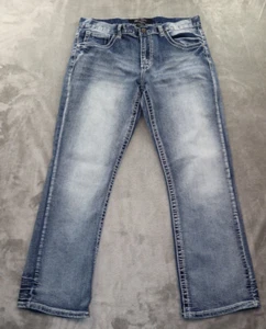 True Luck Blue Jeans Men's Size 34 Inseam 27.5" Straight Mid Rise Denim Zip Fly - Picture 1 of 21
