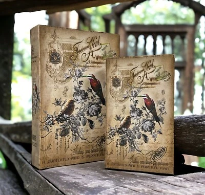 Book 2-er Set Box Storage Buchbox Vintage Fake Bird Motif - Image 1 of 4