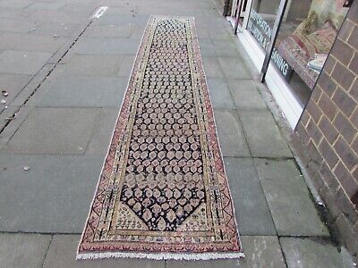Vintage Shabby Chic Worn Traditional Hand Made Oriental Blue Wool Runner 423x78 • 429.90£