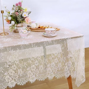 Pack of 6 Lace Tablecloth Ivory Table Fabric 60X120 Inch for Rustic Boho Wedding - Picture 1 of 15