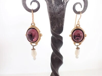 Pendientes colgantes de oro vintage firmados Lázaro NY perlas de agua dulce de vidrio amatista Foto 1 de 4