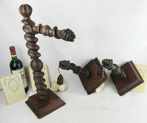 SET RARE gothic Castle  Wood black forest barley twist lion sconces wall lights Cover