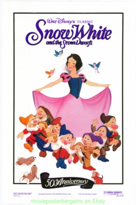 PÓSTER DE LA PELÍCULA BLANCANIEVES Y LOS SIETE ENANITOS 27x41 R1987 50th ann animación disney Foto 1 de 4