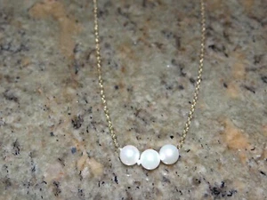 14k Yellow Gold 6mm White Akoya Add On Pearl Necklace 16" - Picture 1 of 3