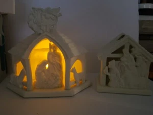 PartyLite O Little Christmas Nativity Manger Candle Holder White Cottage Wisemen - Picture 1 of 10