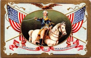 1910s George Washington Horseback In Memory Of Gilded Embossed Portrait Postcard - Picture 1 of 2