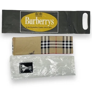 NOS VTG Burberrys London Silk Scarf w Original Bag Plaid Time Capsule Deadstock - Picture 1 of 21