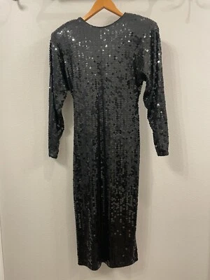 LILLIE RUBIN BLACK SEQUINED BEADED LOW BACK VTG FORMAL COCKTAIL DRESS SZ S - Image 1 of 4