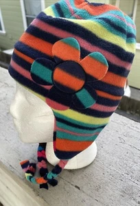 Youth LANDS’ END Strip Fleece Hat with Flower, Size Small 19” - Picture 1 of 10