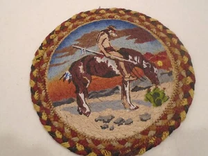 Earth Rugs Braided Jute Hot Pad Trivet Paint Native American End Of Trail Horse - Picture 1 of 3