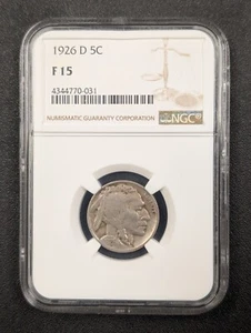 1926 D Buffalo Nickel 5C PCGS F15 Perfect Originality - Picture 1 of 4