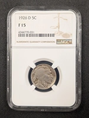 1926 D Buffalo Nickel 5C PCGS F15 Perfect Originality - Image 1 of 4