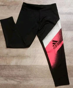 Adidas Aero ready Girls Leggings Size 14/L Pink Black White - Picture 1 of 10
