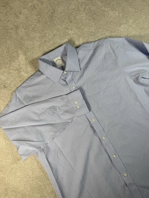 Brooks Brothers Men Shirt Regent Non Iron Blue Geometric All Over Size 17-2/3 - Image 1 of 4