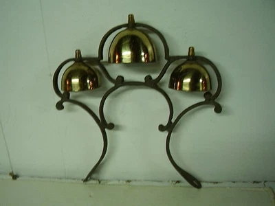 Antique Horse Harness Saddle Brass Sleigh  Bells 3 Bell Set complete used - Image 1 of 4