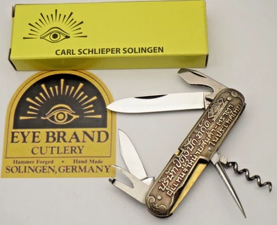 Cuchillo utilitario de seis hojas Solingen vintage EYE BRAND asas de metal inusuales - como nuevo Foto 1 de 4