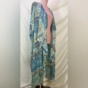 Blue Paisley Bohemian Kimono Duster Retro 60s 70s Draped Cardigan Umgee Sz XL - Picture 1 of 10