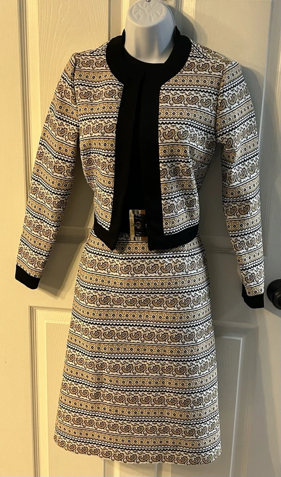 Vintage 60s Mod Bleeker Street Jacket Dress Set Geometric Structured Retro Union - Image 1 of 4
