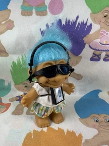 Vintage Troll Doll Blue Hair with Light Brown Headphones Walkman Cassette Russ - Picture 1 of 6