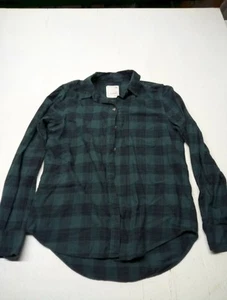 SO Cozy Flannel Long Sleeve Button Up Shirt Women's S Green Plaid - Picture 1 of 5