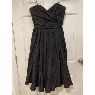 Womens 10 VTG Strapless Party Dress Ruched Black LBD Sweetheart Flowy Full Chic - Image 1 of 4