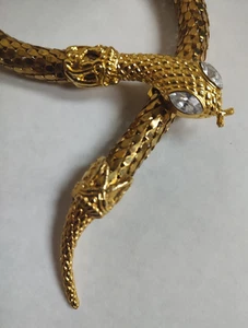 Vintage Gold Metallic Mesh Schlangengürtel/Halskette 37" "Strass" Augen - Bild 1 von 15