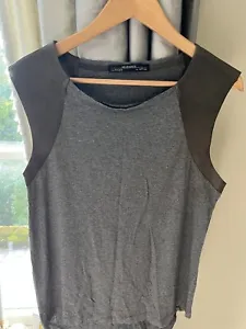 All Saints tshirt Grey with leather capped sleeves 10 12 - Picture 1 of 5