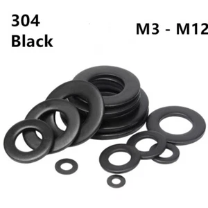 Black 304 Stainless Steel Flat Washers Insulation M3 M4 M5 M6 M8 M10 M12 - Picture 1 of 12