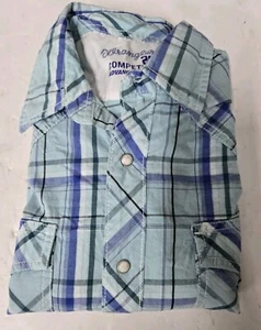Wrangler 20X Blue Plaid Pearl Button Front Long Sleeve Western Shirt Mens L - Picture 1 of 7