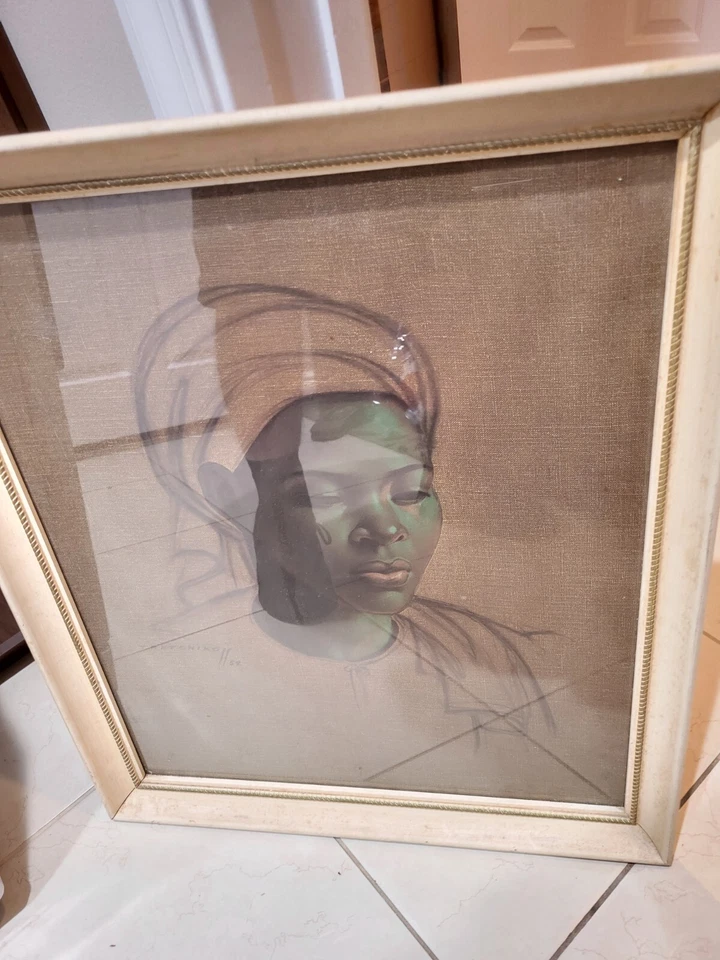 Estampado vintage de niña Vladimir Tretchikoff Basuto a bordo, retrato enmarcado en vidrio Foto 1 de 4