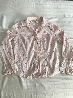 TOMMY HILFIGER Size 10 Pink Floral Buton Up Frilled Shirt Blouse POCKET - Image 1 of 4
