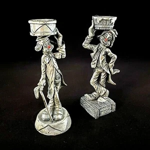 Lote de 2 candelabros de payaso circo peltre tambores de pie nariz roja cubo - Imagen 1 de 11