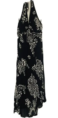 Vestido Eva Azul (Talla 8P) Pequeño Blanco y Negro Chifón Superpuesto Paisley Cuentas Foto 1 de 4