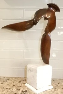 HATTAKITKOSOL SOMCHAI Bronze Soaring Diving Bird Sculpture 13" Tall, marble base - Picture 1 of 23