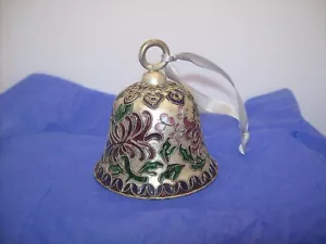 CLOISONE SILVER COLORED BELL WITH ENAMELED COBALT BLUE INTERIOR - Picture 1 of 5