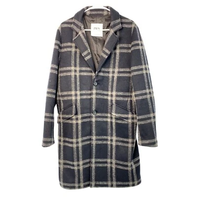 Zara Men's Plaid Over Coat M 40 Black Polyester Turkey Button 7402 EUC - Image 1 of 4