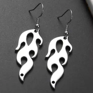 BIKER FLAME EARRINGS 1.5" Flaming Fire Dangle Drop Stainless Steel Ear Wires NEW - Picture 1 of 5