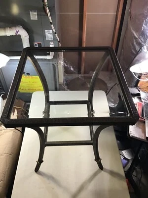 Beveled Glass And Metal Frame 2 Tier End Table, Dark Gray 25”Tx26”Lx24”D - Image 1 of 4