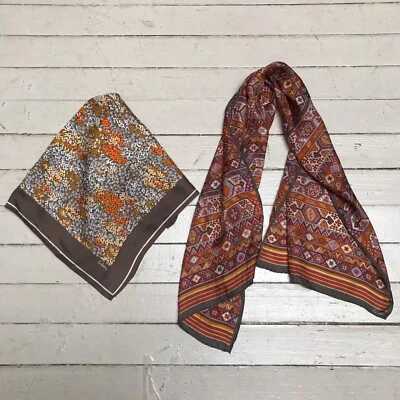 De Colección Lote 2 Bufandas Eco Bufanda Geométrica Larga y Cuadrado Floral Jardín Japón  Foto 1 de 4