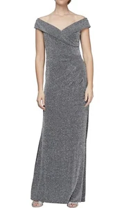Vestido Alex Evenings para mujer largo fuera del hombro ajuste y llamaradas - Pistola metálica - Imagen 1 de 2