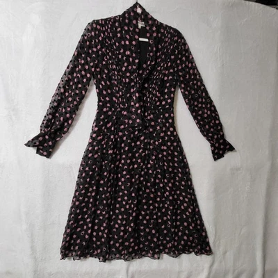 Vestido para mujer Diane Von Furstenberg 4 negro rosa lunares manga larga calce acampanado Foto 1 de 4