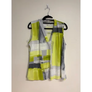 Calvin Klein Geometric Abstract Green/Gray/White Sleeveless Blouse, Women's Sz L - Picture 1 of 5