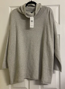 Neu mit Etikett $ 288 Eileen Fisher Sea Salt Rollkragen-Tunika Organi Baumwolle/Kaschmir L XL - Bild 1 von 7