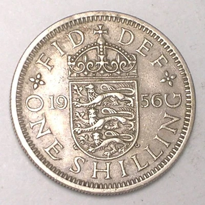 1956 UK Britain British One 1 Shilling Lions Shield Coin VF+ - Image 1 of 2