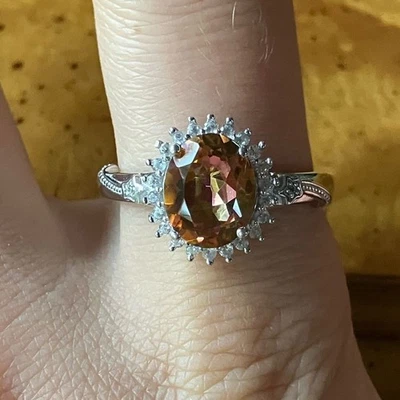 Genuine Orange Mystic Topaz Sterling Silver Halo Ring Size 10 - Image 1 of 4